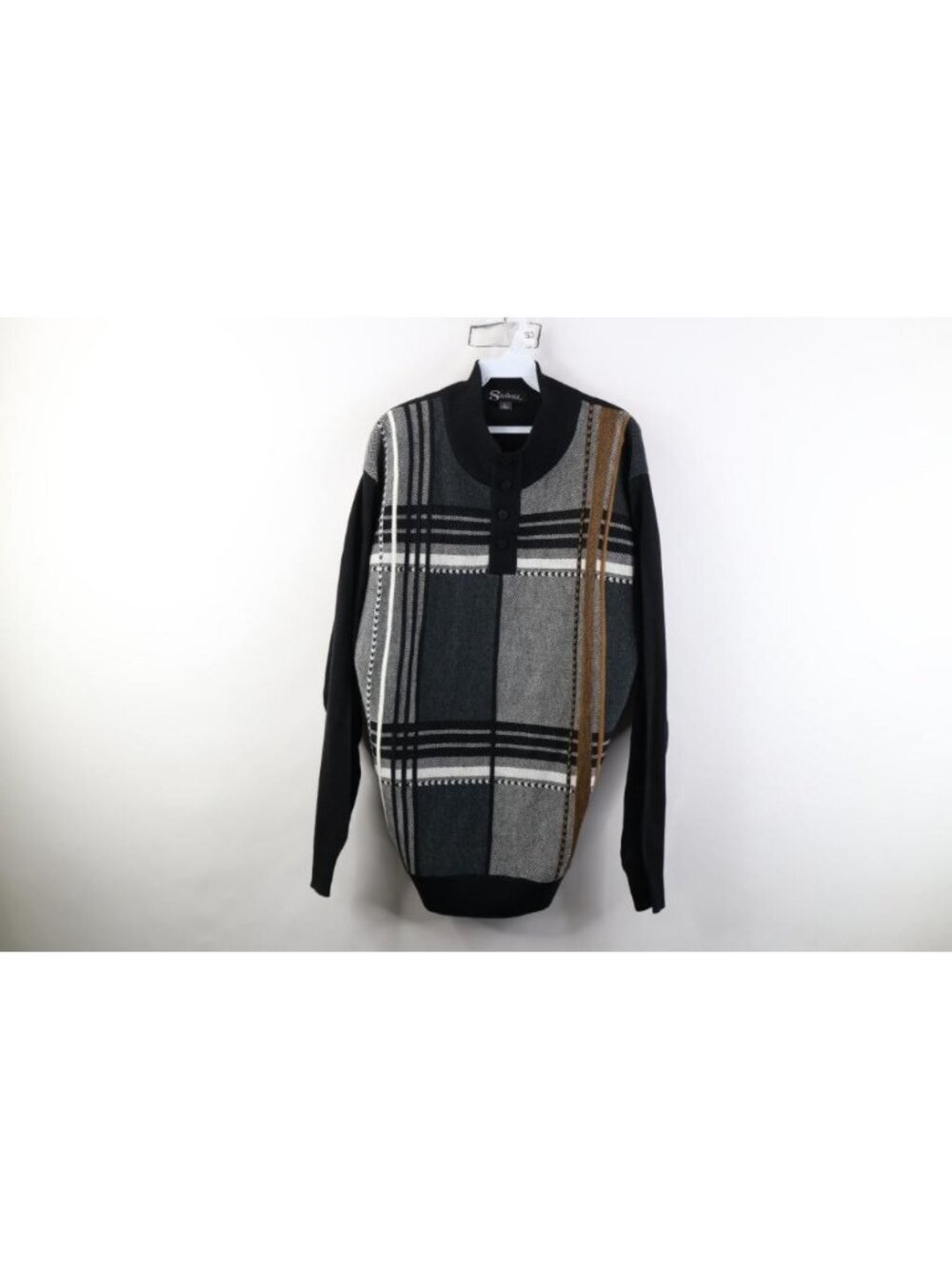 Vintage 90s Y2K Streetwear Mens Large Checkered Knit Collared Henley Sweater